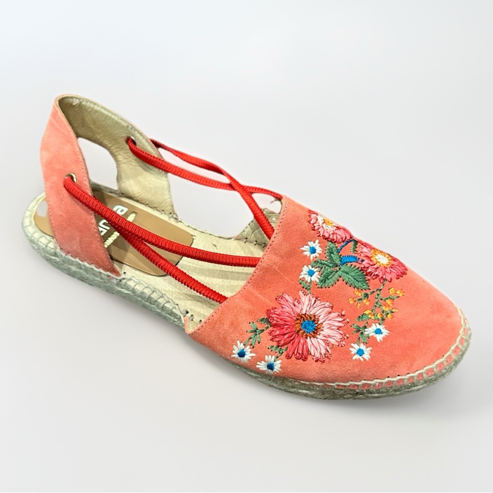 Kanna Pink Floral Embroidered Strappy Espadrilles Flats Sandals Spain Size 39 8